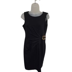Calvin Klein Black Sleeveless Sheath Dress Gold‎ Buckle Detail 10P